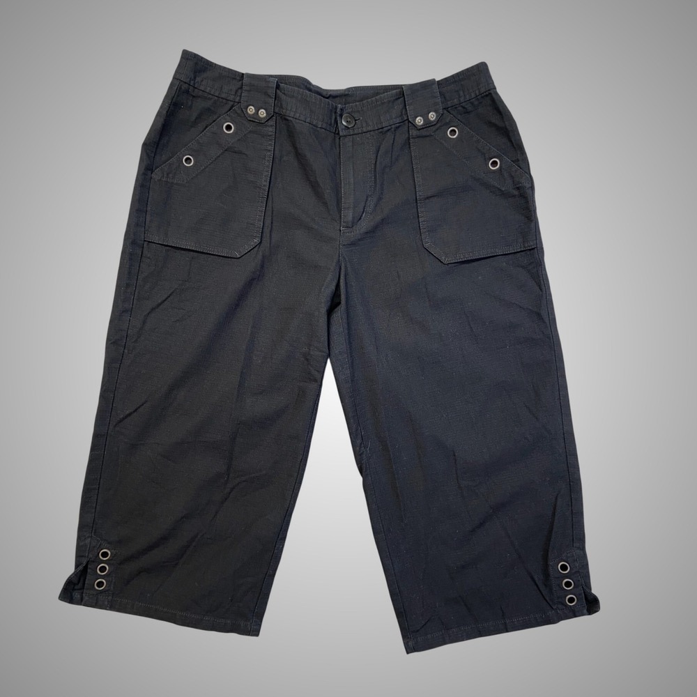 Allison Brittney Cargo Capri Pants Womens 8 Black Ripstop Grommet Utility Crop